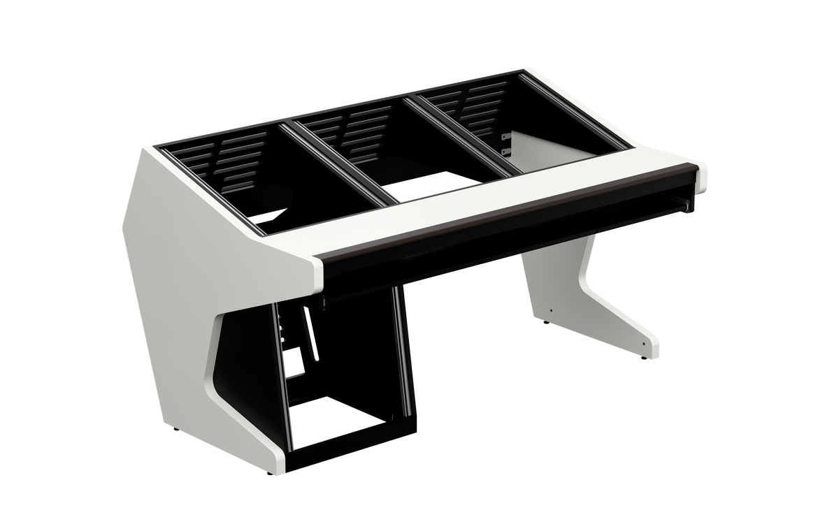 Sessiondesk TRIO [3x12 + 1x12] + KEY in gloss white — three-quarter view