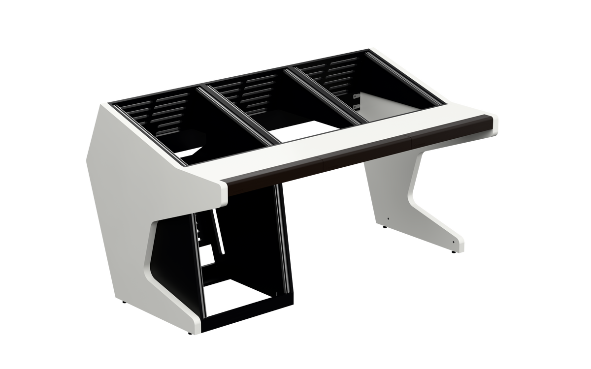 Sessiondesk TRIO [3x12 + 1x12] in gloss white — three-quarter view
