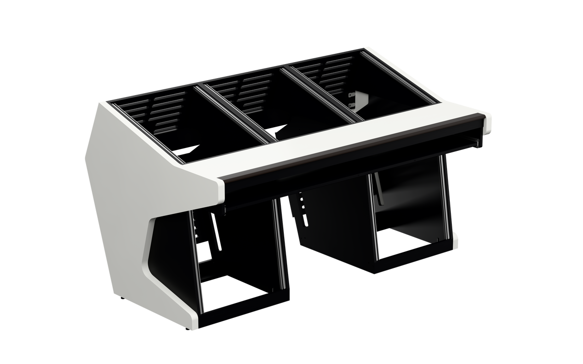 Sessiondesk TRIO [3x12 + 2x12] + KEY in gloss white — three-quarter view