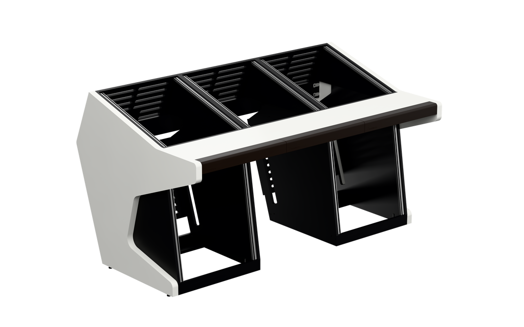 Sessiondesk TRIO [3x12 + 2x12] in gloss white — three-quarter view