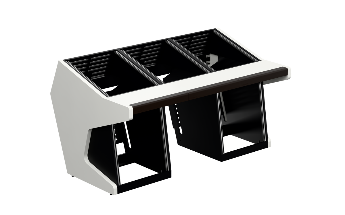 Sessiondesk TRIO [3x12 + 2x12] in gloss white — three-quarter view