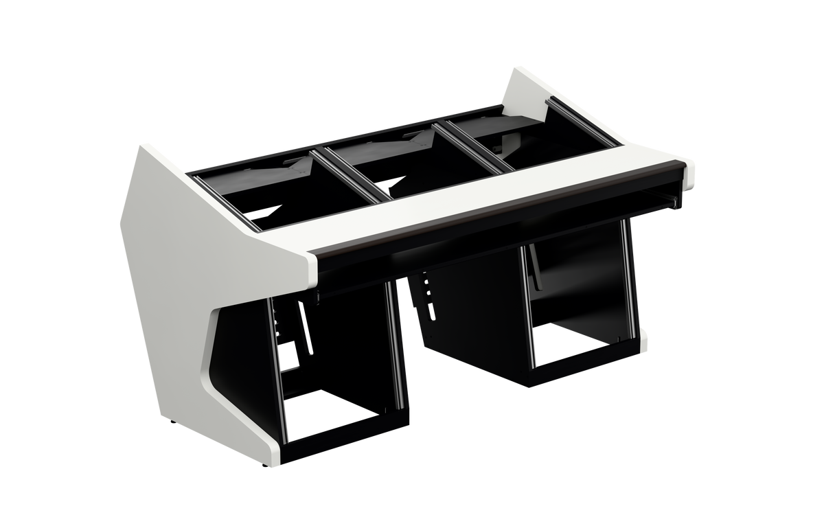 Sessiondesk TRIO [3x8 + 2x12] + KEY in gloss white — three-quarter view