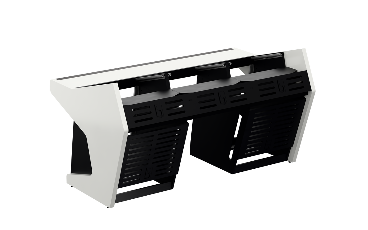 Sessiondesk TRIO [3x8 + 2x12] in gloss white — back view