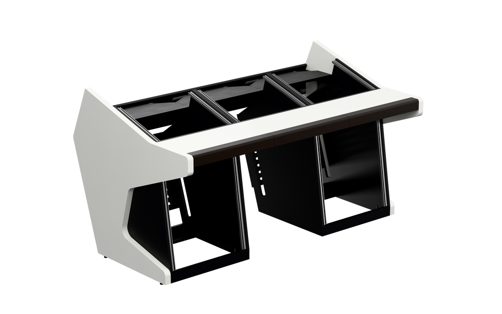 Sessiondesk TRIO [3x8 + 2x12] in gloss white — three-quarter view